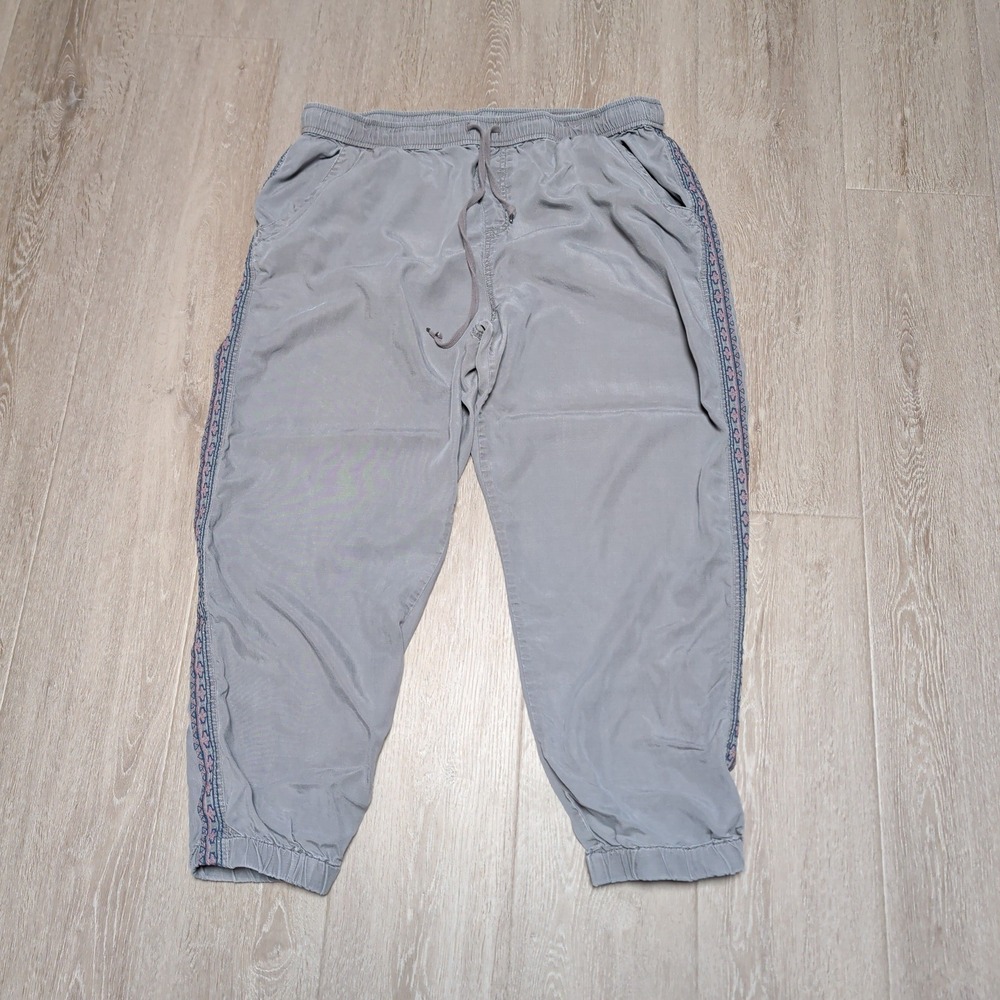 Knox Rose Womens Gray Embroidered‎ Side Stripe Jogger Pants XL High Rise Boho